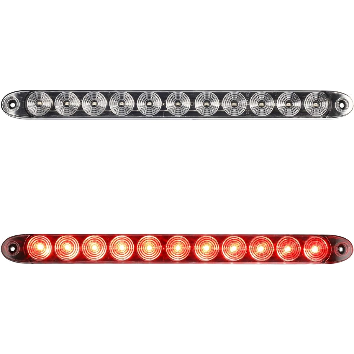 PARTSAM Clear Lens 2 pieces 15 inch red 11 LED Flange mount truck RV Stop Win Car Tail Lamp 3 Brake Light Bar Warning Light ID Bar