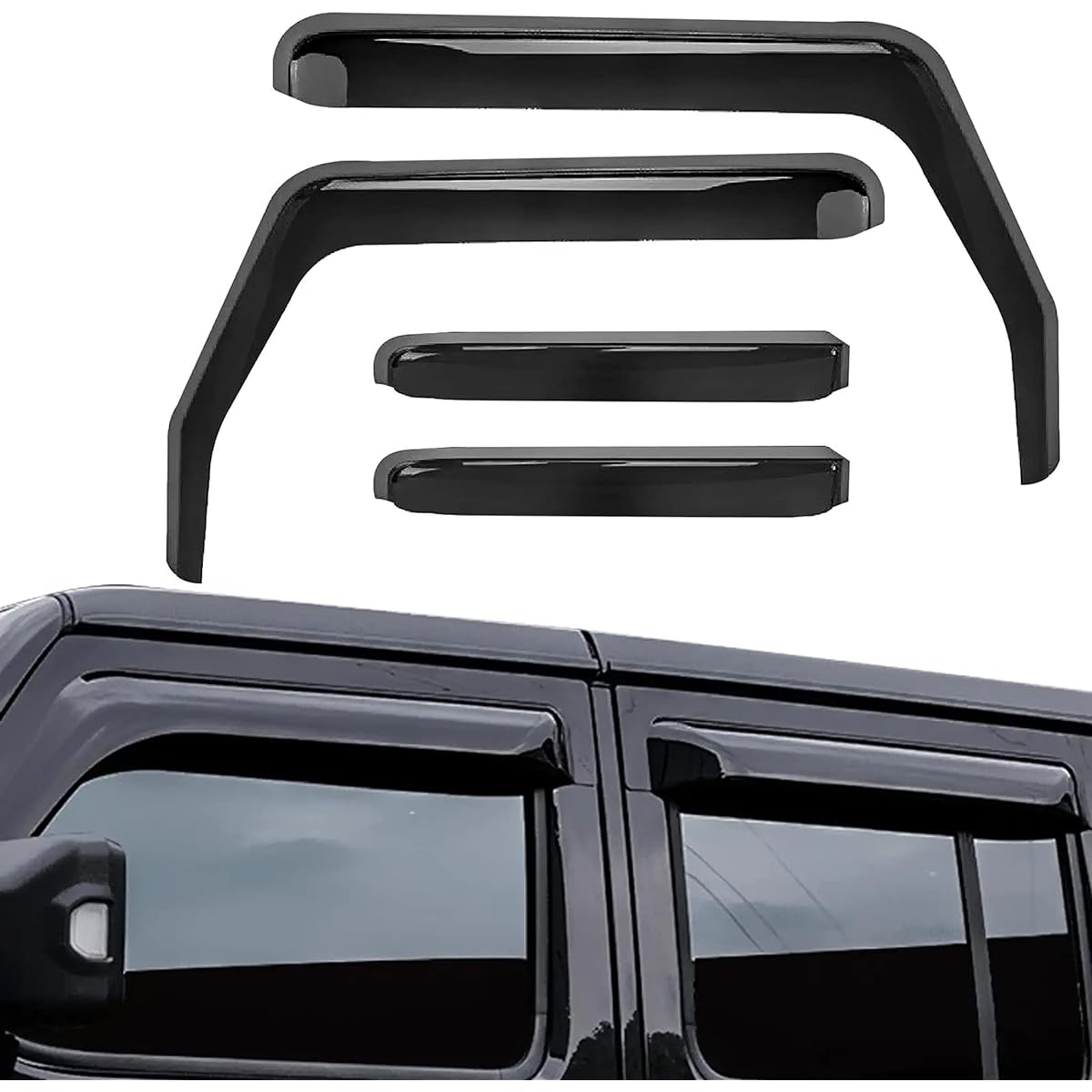 AUXMART Side Windowy Frontor Wind Rain Shade Vizer Guard 4 pieces 2007-2017 4 Doory Prangler JK Vent Vizer Windowerin Guard JK Wrangler 4 Door 2007-2017 (not for JL)