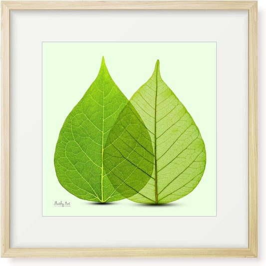 Painting "Leaf Arrangement" Interior Painting Flower Art Panel Framed (Height 32cm x Width 32cm)