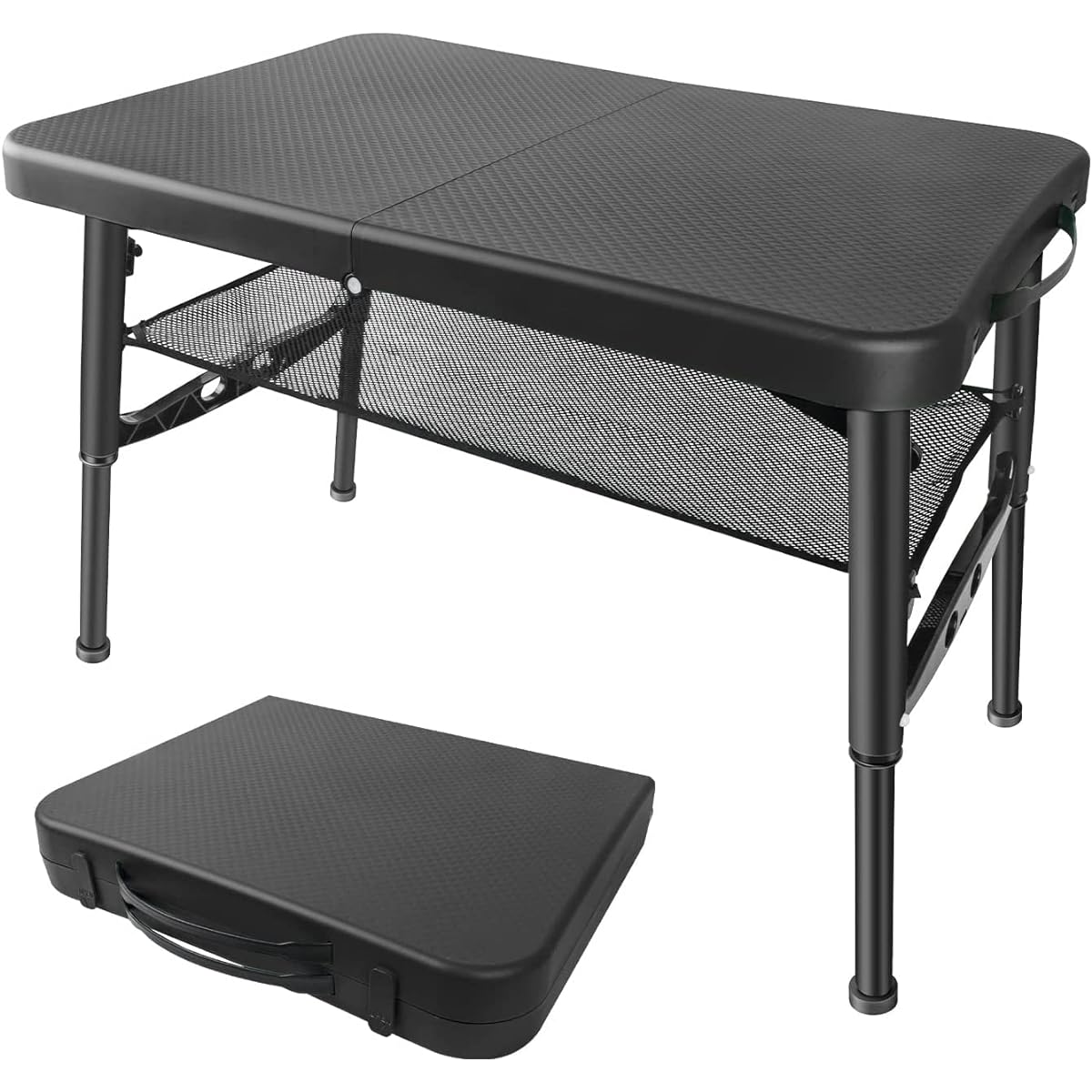 BIKYO Folding Table, Picnic Table, Outdoor Table, Camping Table, Folding, Lightweight, Compact, Adjustable Height in 4 Levels, Load Capacity 25KG (Folding Table/Black)