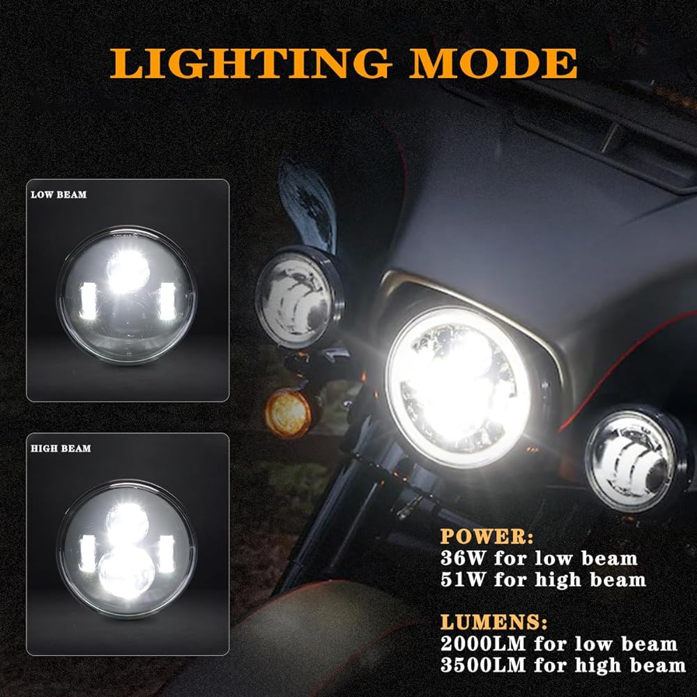 5.75 inch Round LED Headlight 51W 5-3/4 inch headlight Harley Dyna Sportster IRON 883 Street Rod Street Bob Softail Deouce Custom Super Wide Glide Bike Black