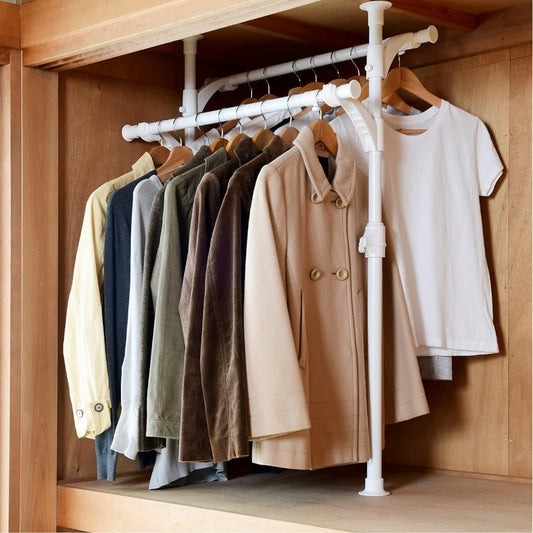 [Yamazen] Closet Hanger Rack [Overall Load Capacity 60kg] Telescopic (Width 73-120 x Depth 35 x Height 88-124cm) Tension Can be installed with one touch Assembly Product White WJO-717(WH)