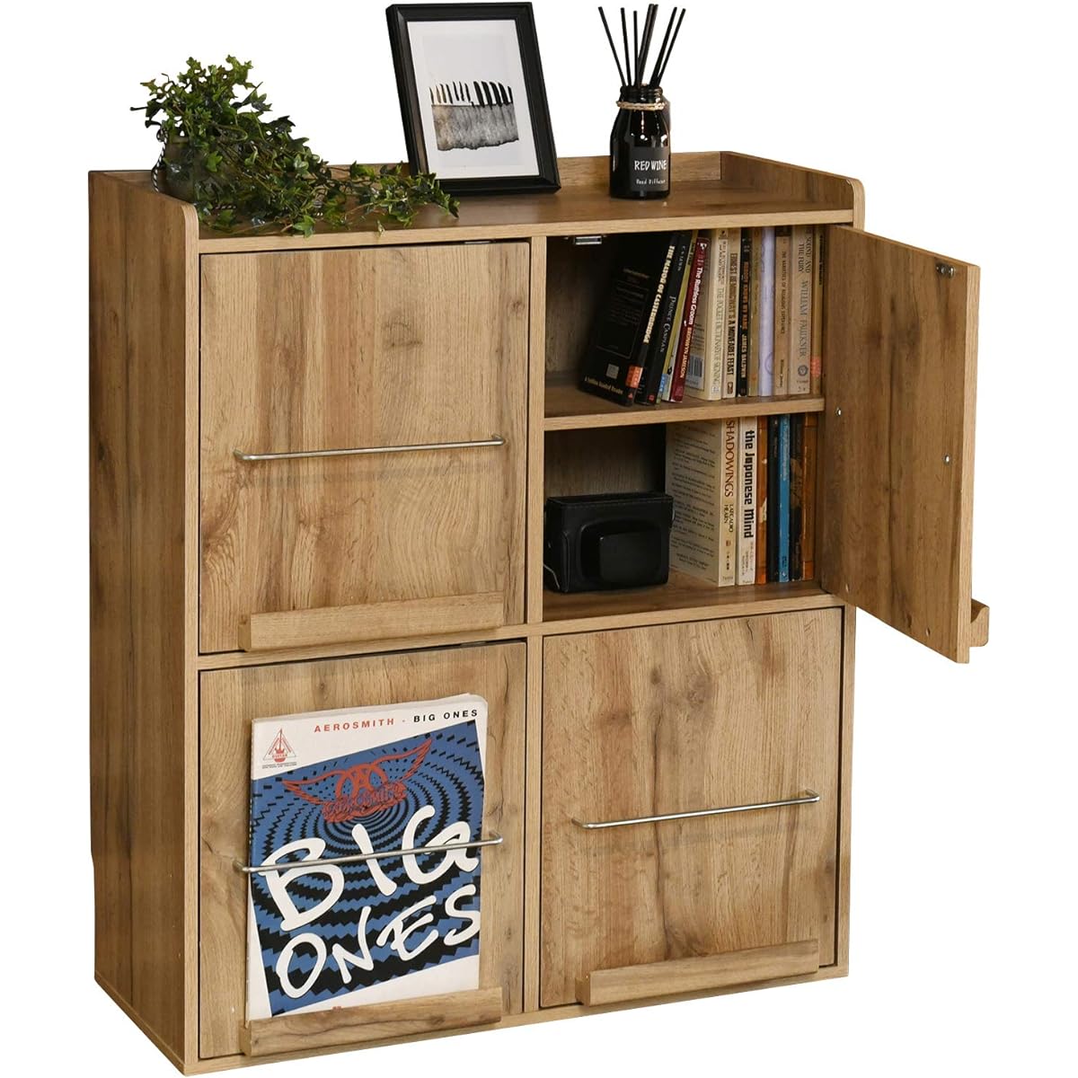 [Yamazen] Display rack (magazine rack) 2 rows (4 squares) Width 70 x Depth 33 x Height 82.5 cm Left and right opening/closing type Top plate spill-proof Middle shelf height adjustable Oak CDM2X2D(OAK)