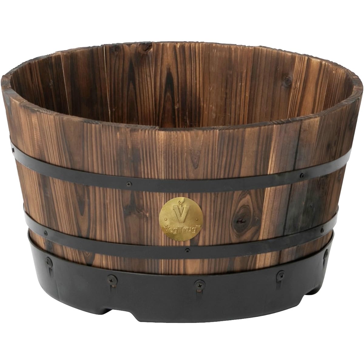 Takasho Wood Barrel Planter Shallow L PPW-01LN Depth 41 x Height 23 x Width 41cm Brown