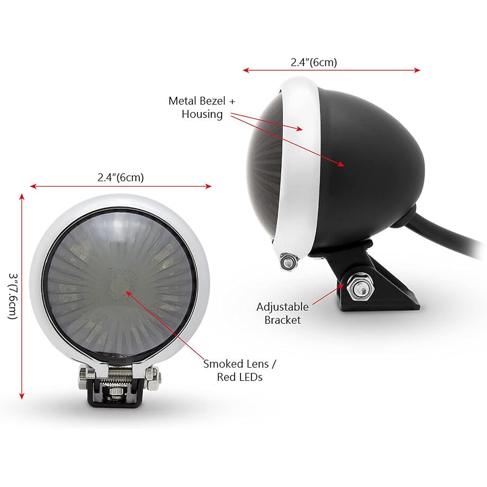 Motorcycle Stop Light Tail Light LED Black Chrome Besel Retro Custom Project