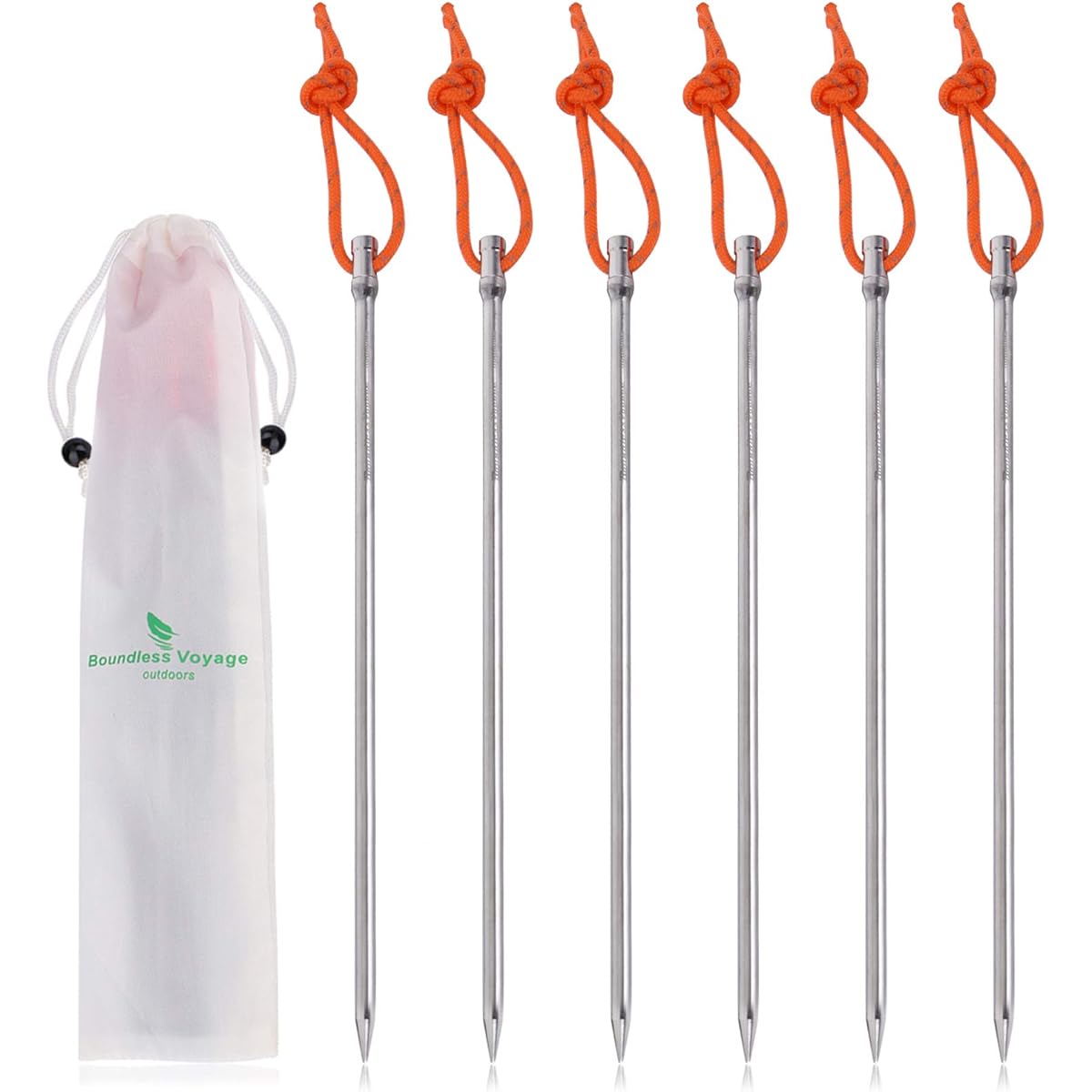 Boundless Voyage Titanium Alloy Pegs [Long 20CM] Set of 6 / 8 Round Bar Nail Pegs Easy to Carry Outdoor Camping Equipment Durable Lightweight 18g/Piece Tarp Peg Setup Tool for Hard Soil, Sand, Grassland [Ti1523B]