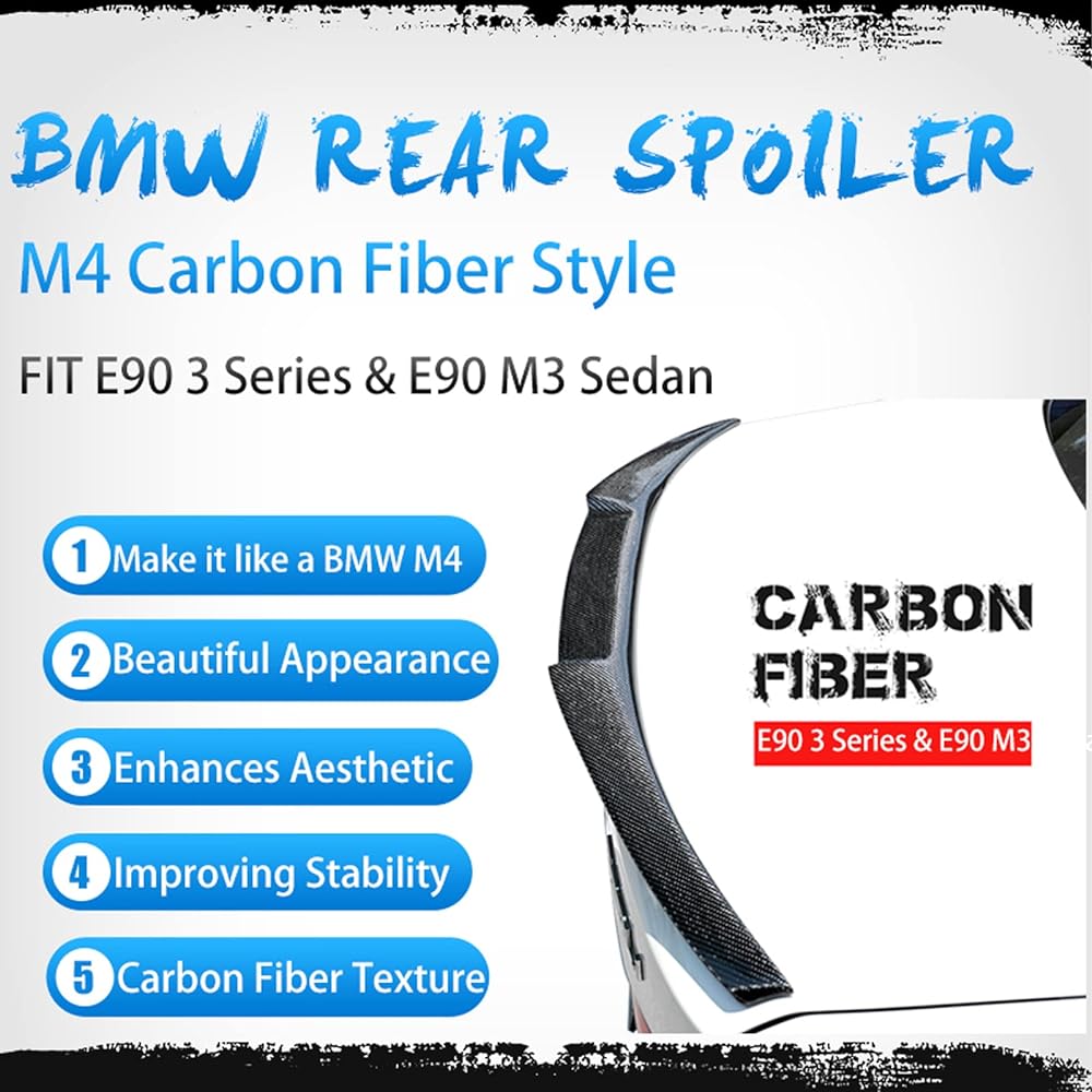 ACMEX Rear Spoiler Wing 2008-2012 BMW E90 M3 Sedan & 2006-2011 E90 3 Series Sedan Trunk M4 (Carbon Fiber)