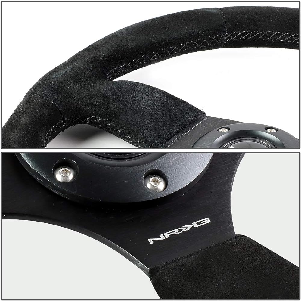 NRG Innovations RST-009S Race Style Suede Leather Steering Wheel Black Stitch