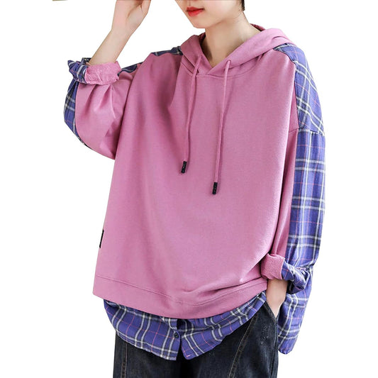 [Alhyla] Women's Hoodie, Sweatshirt, Loose Top, Pullover, Hoodie, Hooded, Sweatshirt, Bicolor, Pretty, Hoodie, Women's, Large Size, Korean Hoodie