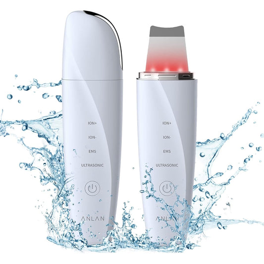 ANLAN Silent Peeling EMS Facial Massager Ultrasonic Peeling Waterproof IPX5 Zero Peeling 8 Functions in 1 Red and Blue Esthetic Facial Cleansing Makeup Remover Pore Care Water Peeling Type-C Rechargeable Mother's Day Gift Sheet Mask 5 Pieces
