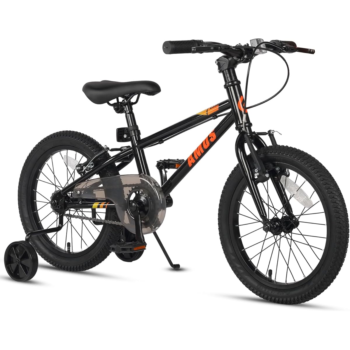 [Glerc] AMOS Children's Mountain Bike Bicycle, 16/20 Inch Children's MTB, Elementary School Students, 4 to 9 Years Old, Boys' Cool Bicycle, Training Wheel (16 Inch), Kickstand, Fat Tire, Chain Cover, Single Gear/Shimano 6 Speed Gear, Multicolor