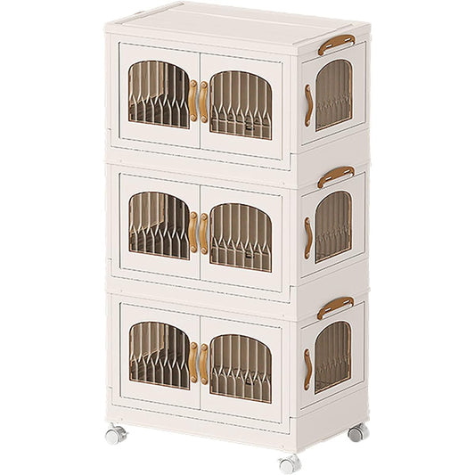UNIKOO Storage Box Cabinet Folding Container Storage Shelf Stylish 3 Tier Storage Cabinet Integrated 3-sided Door with Lid Can be opened and closed from 4 directions Comes with casters Large Capacity Clothes Living Room/Kitchen/Bedroom/Bathroom Storage (