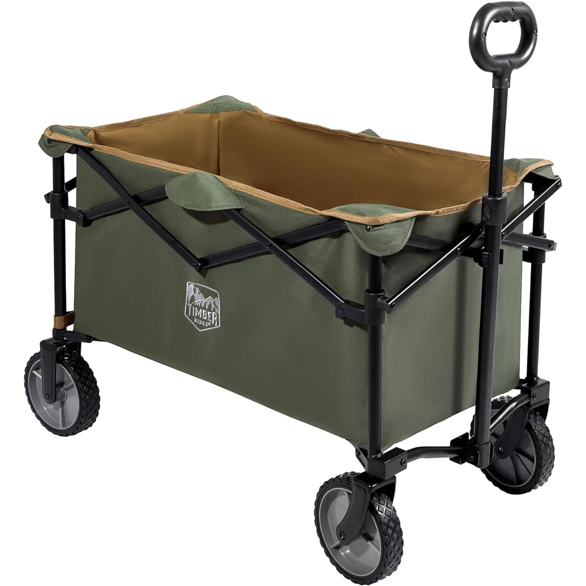 TIMBER RIDGE Carry Cart Carry Wagon Outdoor Wagon Foldable Large Capacity 147L Lightweight Convergence Type All Terrain Compatible Freestanding Storage Load Capacity 100kg Outdoor Carry BBQ Fishing Camping Green