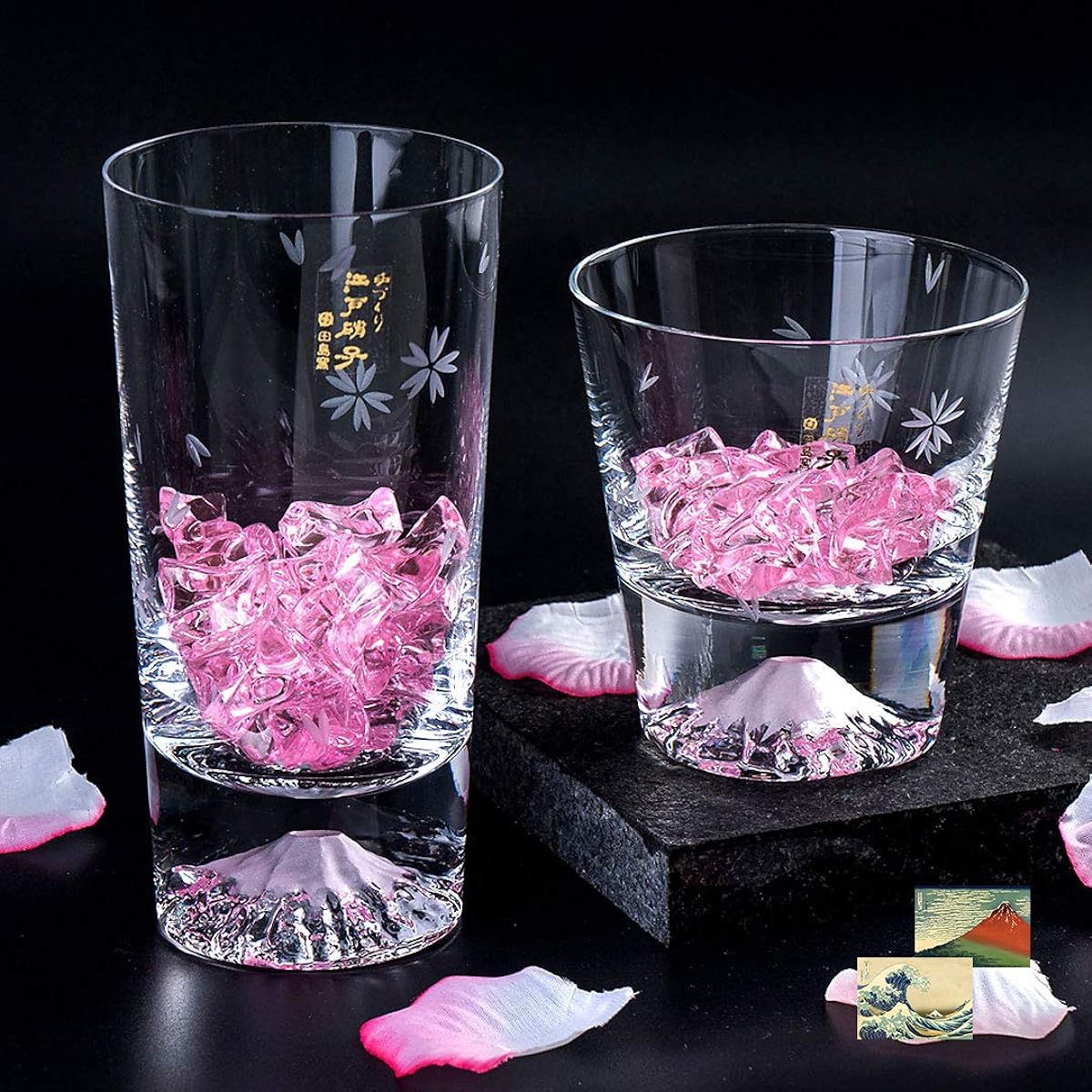 [Mt. Fuji Glass] [Tajima Glass] Mt. Fuji Glass, Sakura Fuji Rock Glass, Sakura Fuji Tumbler Glass Pair Set TG16-015-RS TG16-015-TS Set of 2 Edo Glass Mt. Fuji Cherry Blossom Fuji Whiskey Glass Beer Glass Beer Glass Thirty-six Views of Mt. Fuji with postc