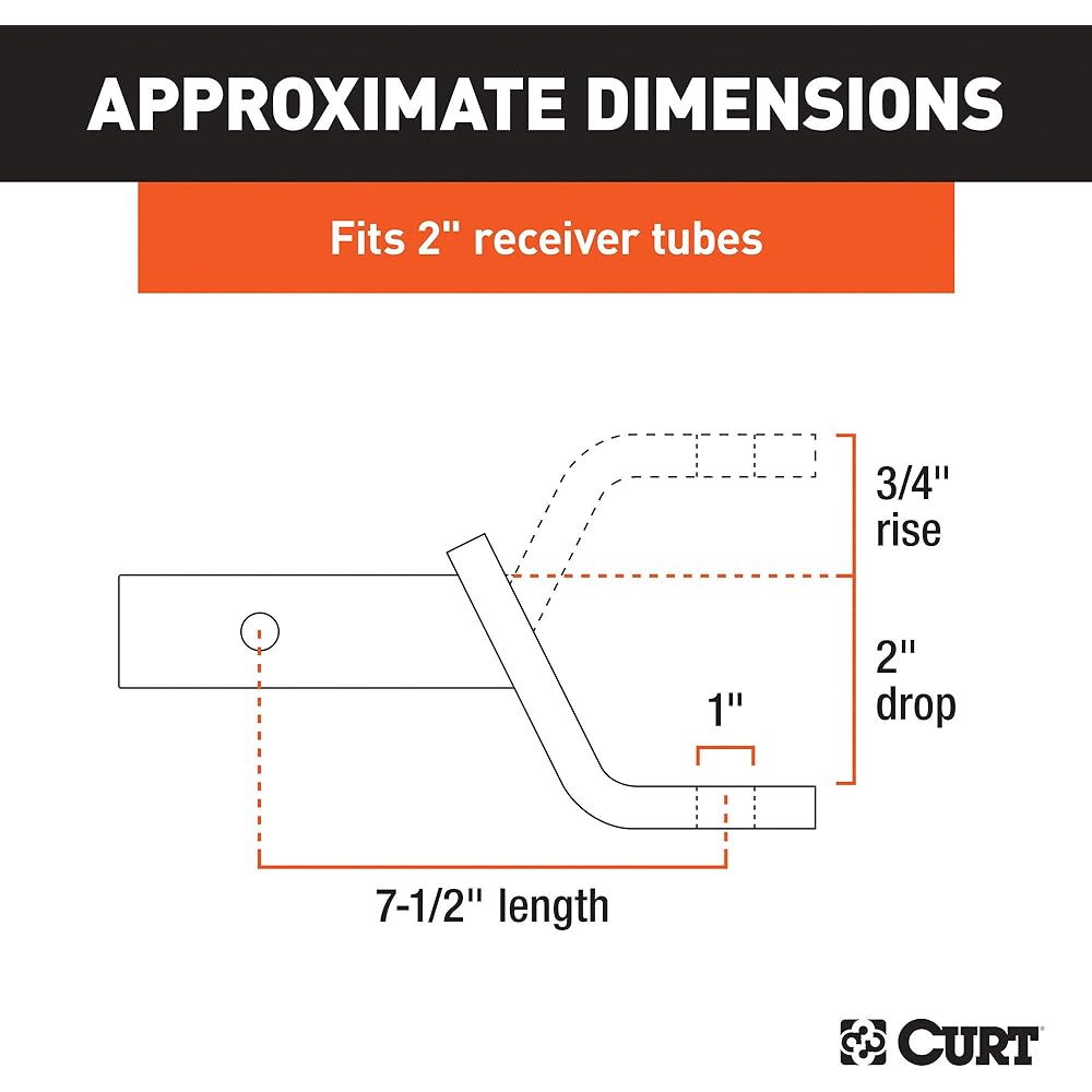 CURT 45032 Class 3 Trailer Hitch Ball Mount and Pinch 2 inch Recever 7,500 Pound 1 inch holes 2 Induction 3/4 inch rises