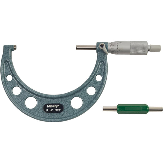 Mitutoyo 103-180 outer micrometer baking enamel finish ratchet stop range 3-4 inch scale 0 inch accuracy +/- 0 inch