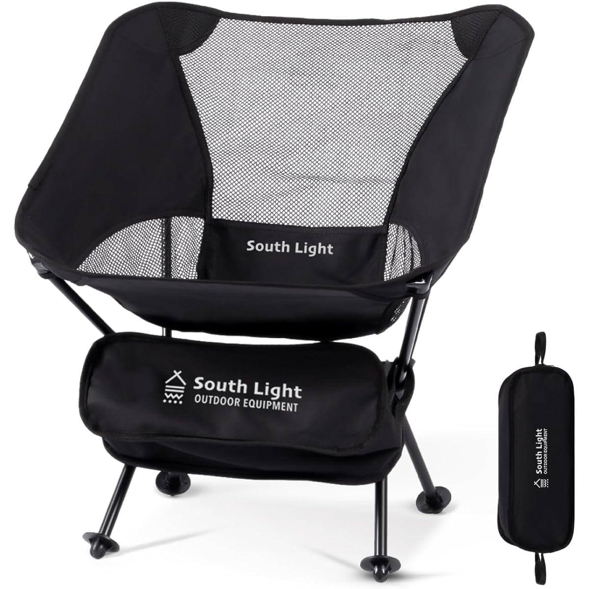 Outdoor chair, ultra-lightweight camping chair, compact, foldable, load capacity 150kg, backrest, low type, solo camping chair ring, storage bag included, fishing, barbecue, mountain climbing, 2 colors [hidemasa] (1 piece, black)
