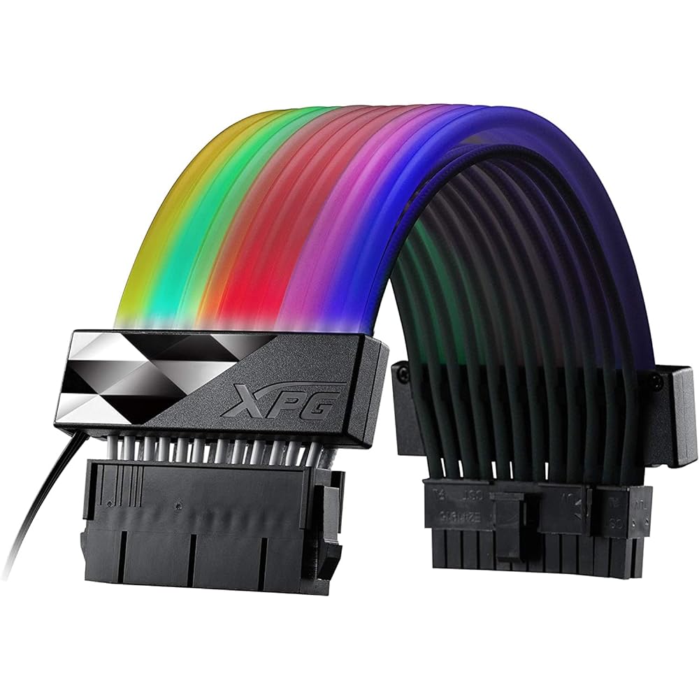 XPG PRIME ARGB EXTENSION CABLE - MB 24pin power extension cable [Equipped with 36 addressable RGB LEDs] ARGBEXCABLE-MB-BKCWW-A