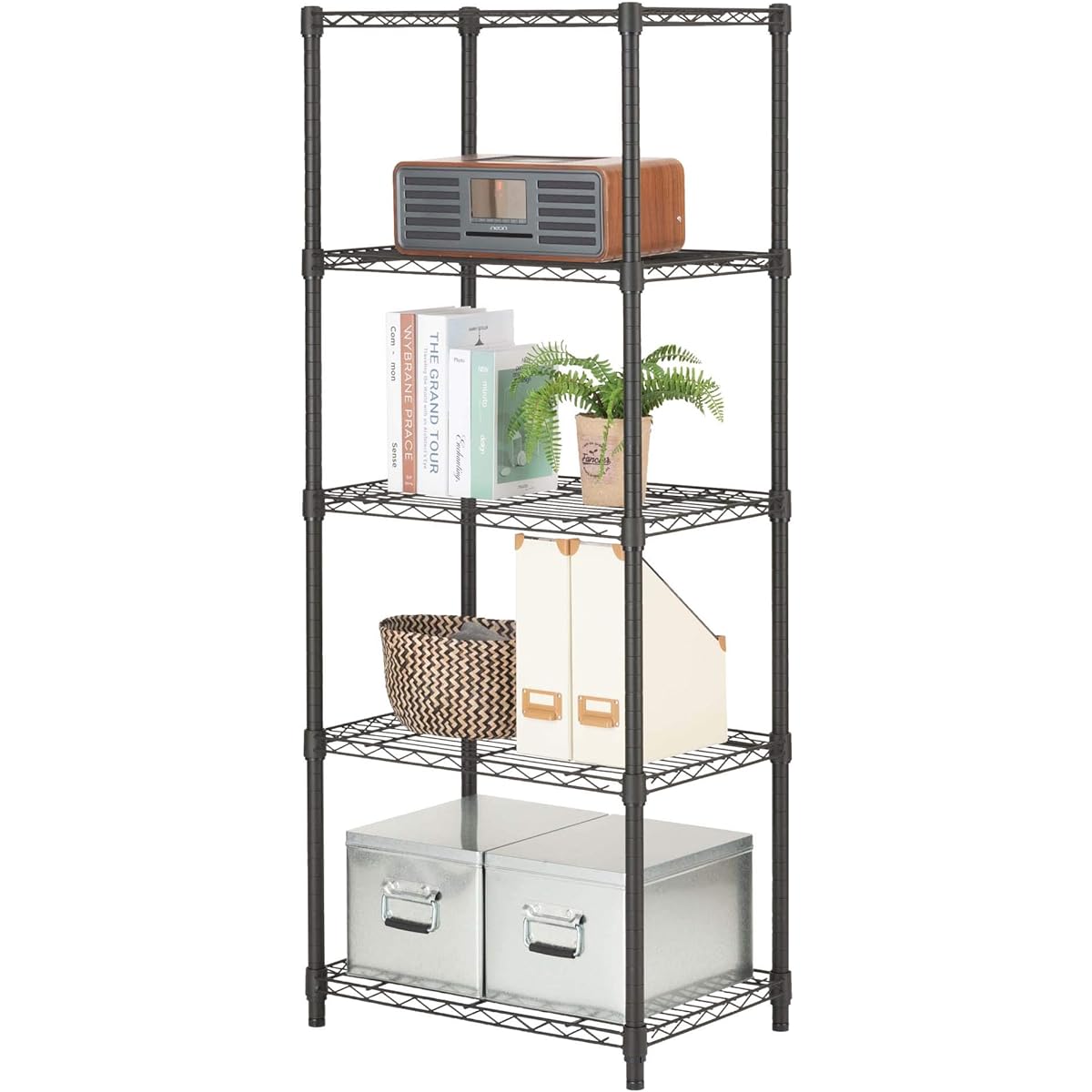 Doshisha Luminous Noir Rack 5 Tiers Width 60 Depth 40 With Casters Wood Sheet Steel Rack Black Storage Shelf Stylish Rust Resistant Easy Assembly Width 61 x Depth 41 x Height 151cm Pole Diameter 25mm Load Capacity 80kg EHN-60155