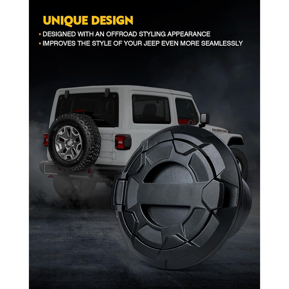 XPRITE Gas Tank Cap Cover JEEP WRANGLER 2018-2023 JL & JLU 2 & 4 Door Annium Wool Pattern Aluminum Filled Acover Mat Black