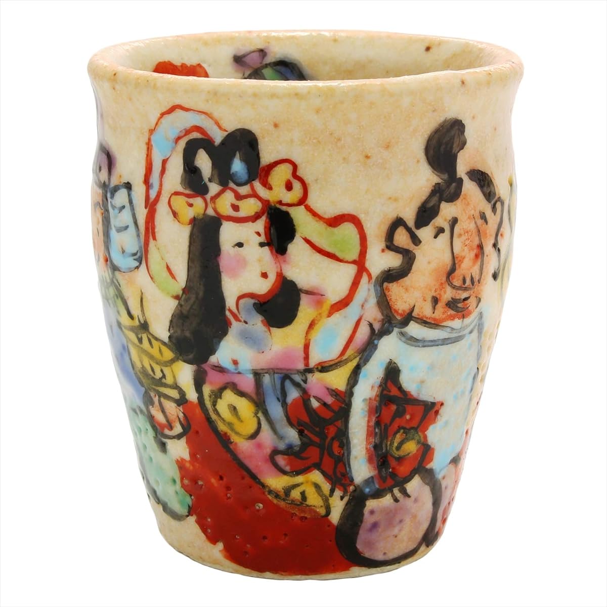Mino ware Wada hitori sake cup Ochoco Seven Lucky Gods in wooden box 105-0028