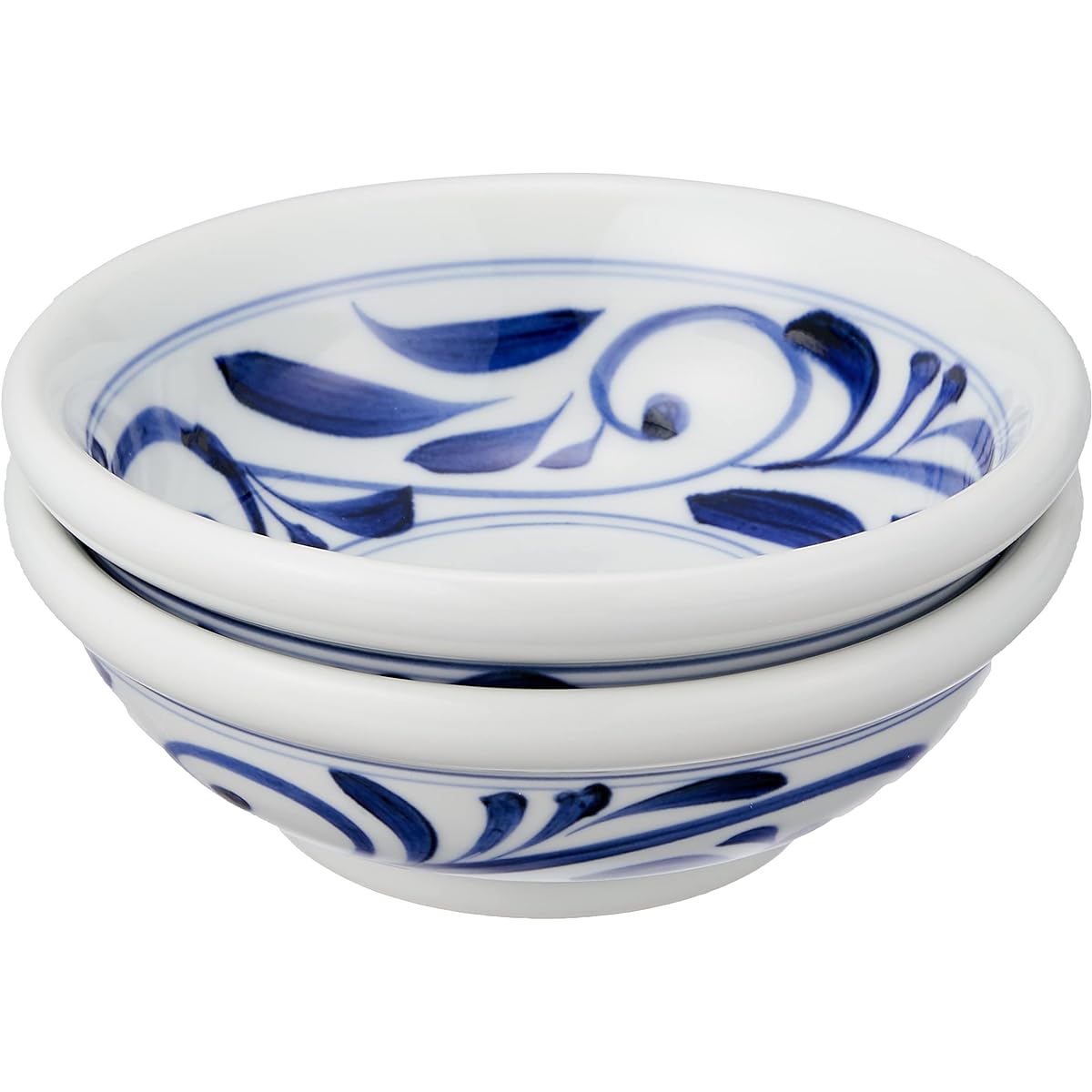 Tobeyaki senzan medium bowl, white/blue, approx. diameter 16.0 x inner diameter 14.3 x height 5.5cm Tobeyaki senzan kiln ball-shaped medium bowl, set of 2 (arabesque)