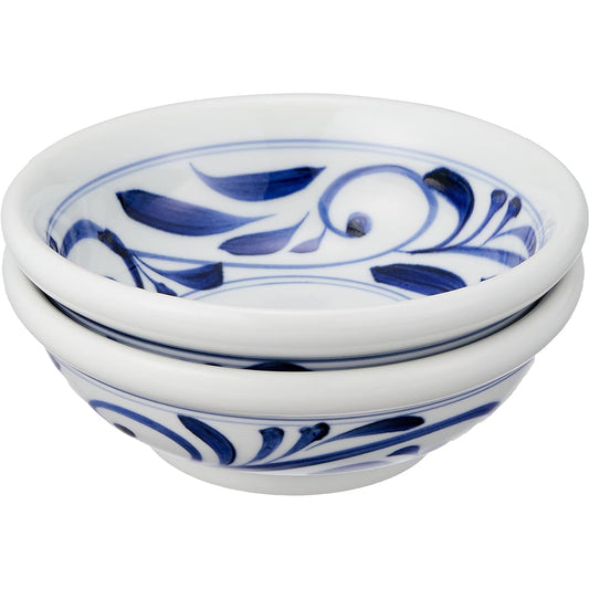 Tobeyaki senzan medium bowl, white/blue, approx. diameter 16.0 x inner diameter 14.3 x height 5.5cm Tobeyaki senzan kiln ball-shaped medium bowl, set of 2 (arabesque)