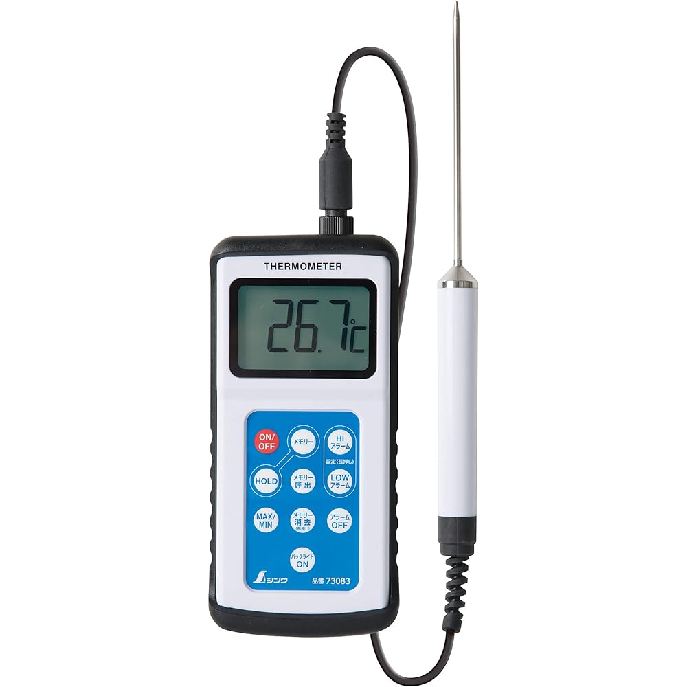 Shinwa Sokutei Digital Thermometer H-3 Maximum/Minimum Remote Measurement Probe Waterproof 73083