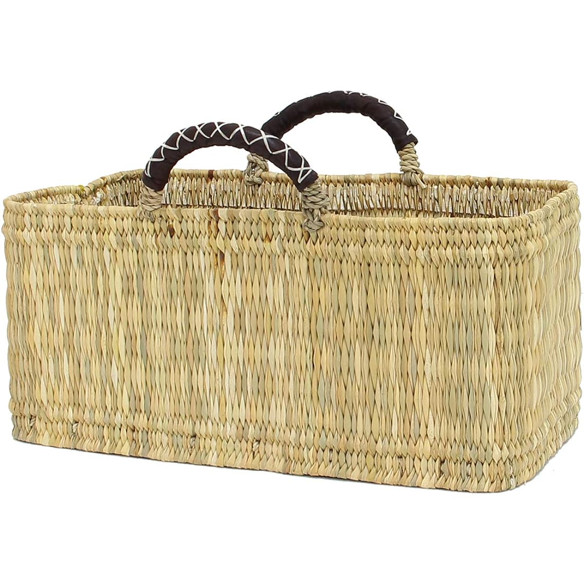 Matsunoya Basket Straw Leather Hand Horizontal Basket L Size