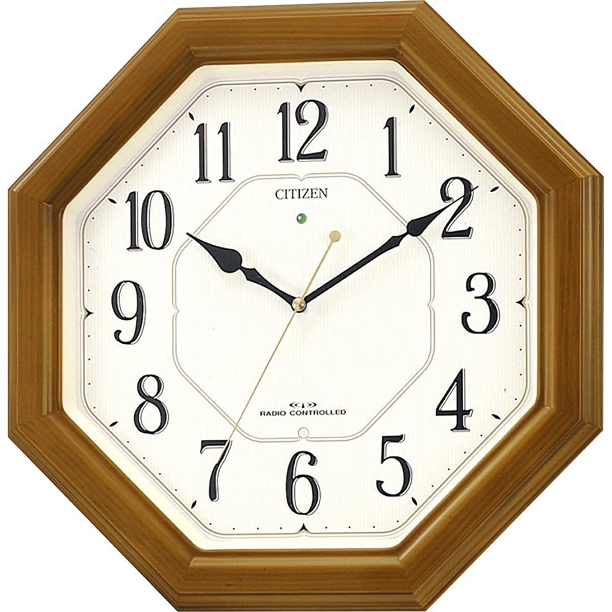 RHYTHM Citizen Wall Clock Radio Clock Analog High Brightness Full Luminous Octagonal Wood Brown CITIZEN Nemrina Look 4MY645-006