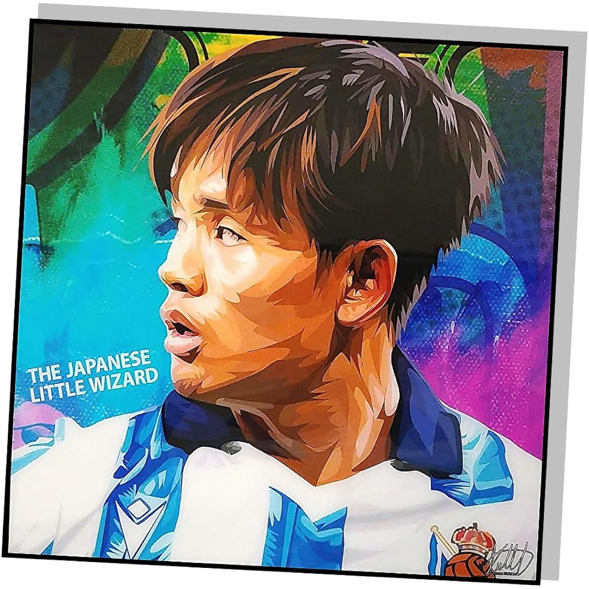 Famous Popart Gallery Takehusa Kubo Takefusa Kubo Real Sociedad La Liga Spanish League Japan National Team Overseas Soccer Art Panel Wooden Wall Hanging Poster Interior Soccer Goods (26*26cm Comes with Exclusive Gift Box)