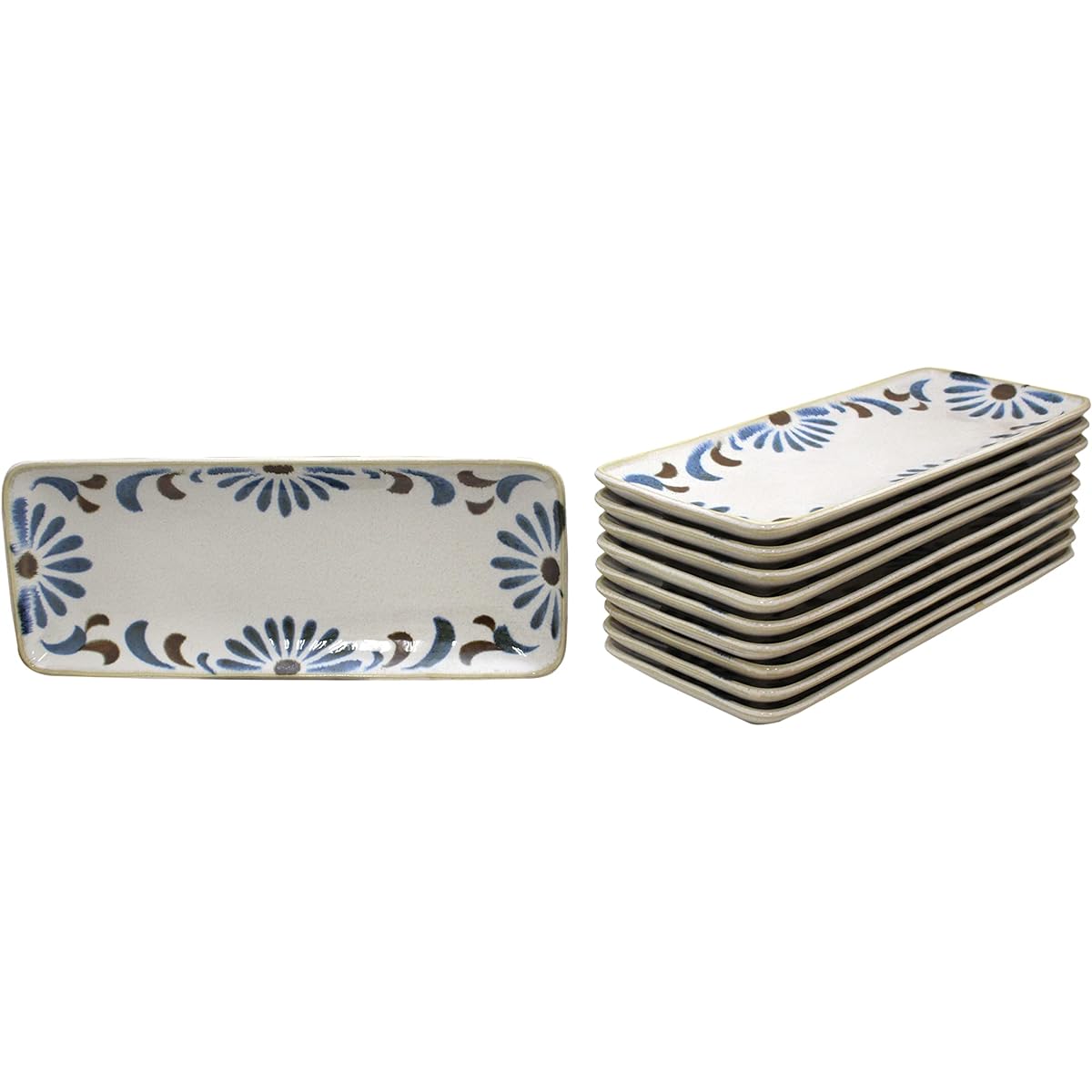 Castle Enterprise New [Commercial use set] Yachimun pattern tropical tableware chosen by an Okinawan grandmother. Set of 10 long square plates that can be used for anything.
