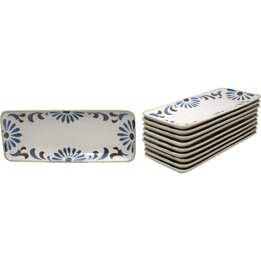 Castle Enterprise New [Commercial use set] Yachimun pattern tropical tableware chosen by an Okinawan grandmother. Set of 10 long square plates that can be used for anything.