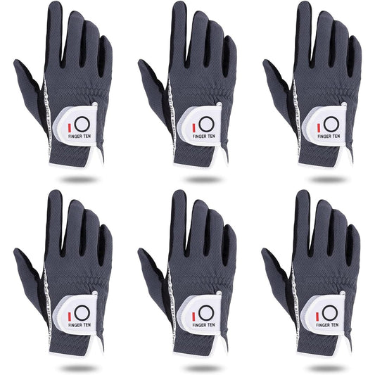 Men's Golf Gloves for Right and Left Hands, All-Weather Anti-Slip, Soft, Fiber Cloth, Fit, Velcro, Sweat Prevention, Multifunctional, Set of 6