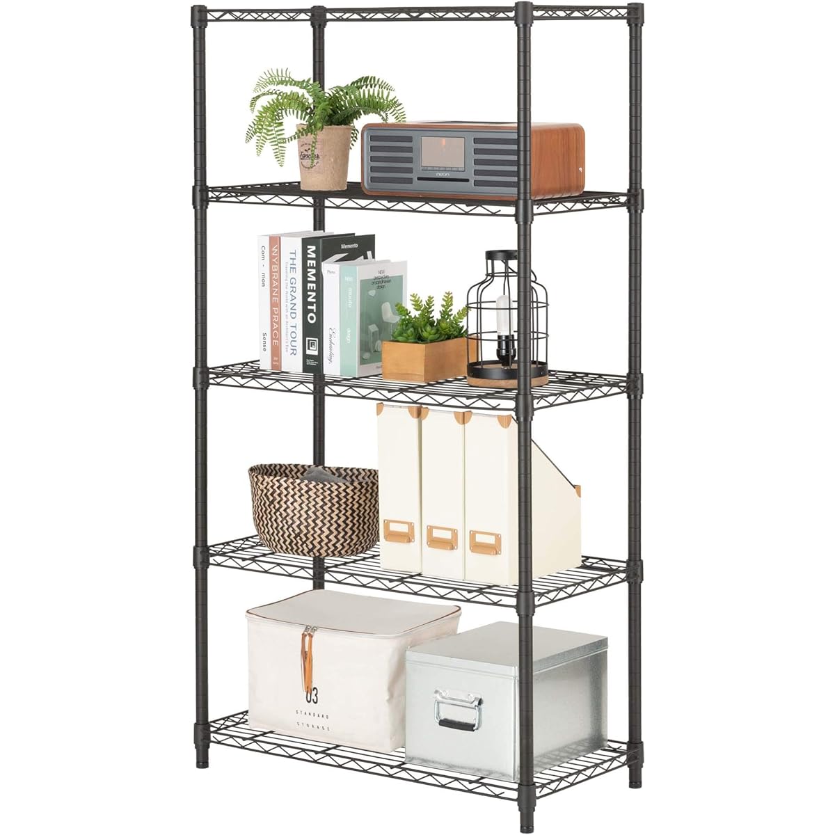 Doshisha Luminous Noir Rack 5 Tiers Width 80 Depth 40 With Casters Wood Sheet Steel Rack Black Storage Shelf Stylish Rust Resistant Easy Assembly Width 81 x Depth 41 x Height 151cm Pole Diameter 25mm Load Capacity 80kg EHN-80155