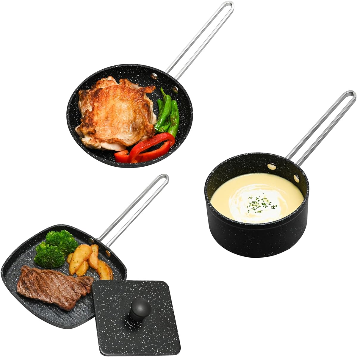 TOKYO LM Cooker [3-piece set] Frying pan set, grill pan, pot, hot sandwich, lightweight, gas, open flame, halogen compatible, oven, cooking utensil, living alone, new life, outdoor, camping, BBQ