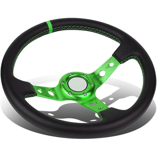 350mm Green 6 Bolt Spoke Green Stitch PVC Leather Racing Handle