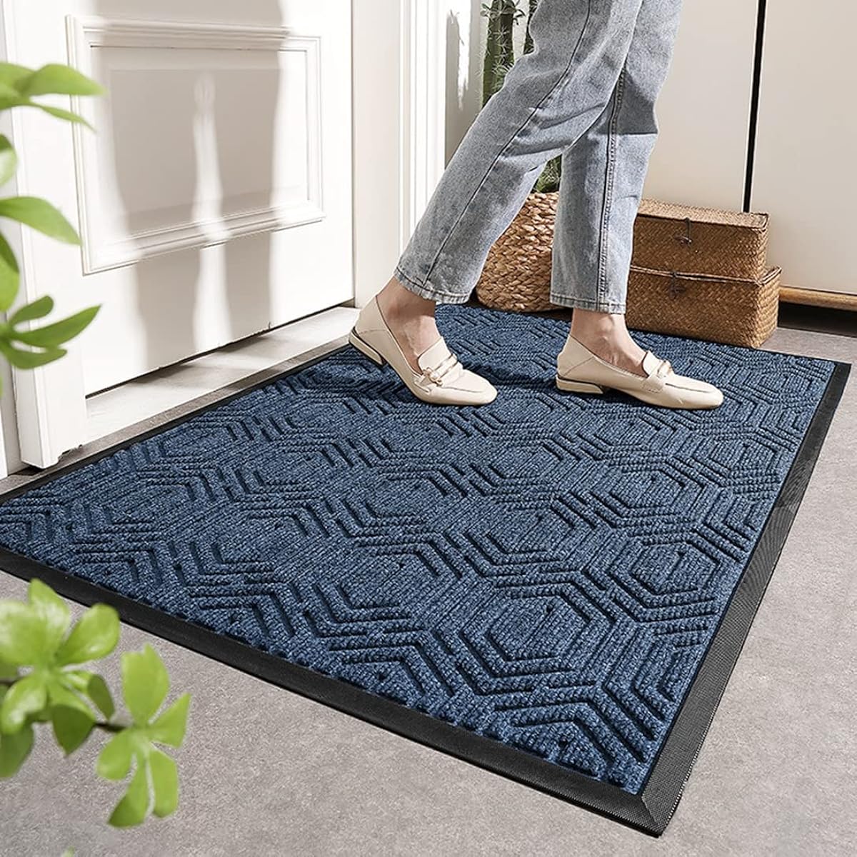Entrance mat, commercial use, outdoor, indoor, anti-slip, mud removal mat, water absorption, door mat, durable, standard mat, washable, simple, office, store, office, company, home, indoor, blue 80 x 120 cm
