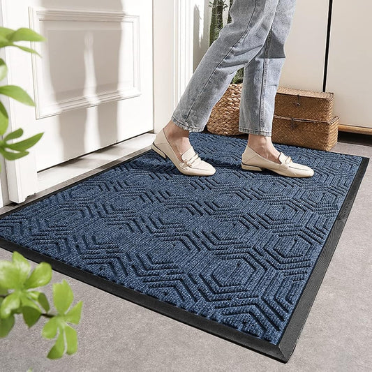 Entrance mat, commercial use, outdoor, indoor, anti-slip, mud removal mat, water absorption, door mat, durable, standard mat, washable, simple, office, store, office, company, home, indoor, blue 80 x 120 cm