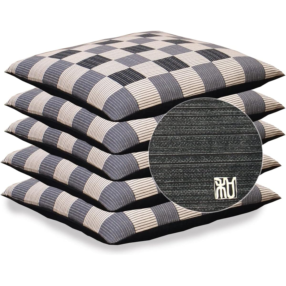 Zabuton cover set of 5 59 63 Happan size 59 x 63 cm Set of 5 made in Japan 100% cotton Reversible type Japanese checkered black