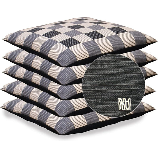 Zabuton cover set of 5 59 63 Happan size 59 x 63 cm Set of 5 made in Japan 100% cotton Reversible type Japanese checkered black