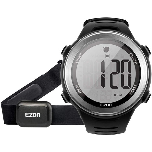 EZON Running Watch Sports Watch Heart Rate Monitor IP67 Waterproof and Dustproof 1.22 inch Large Display Men's Black