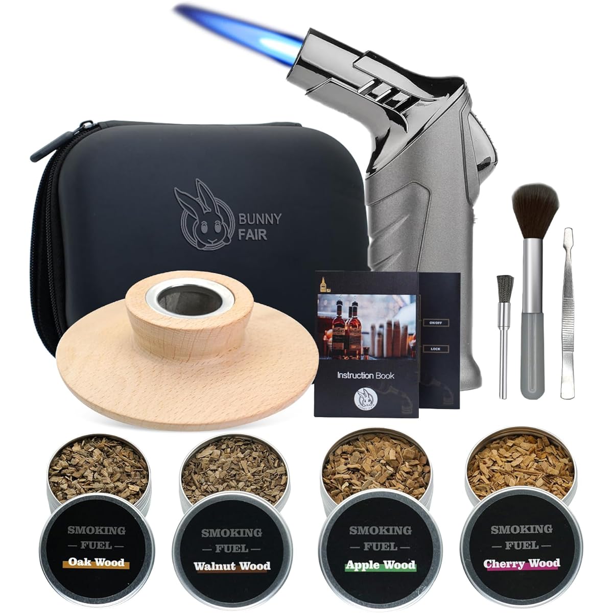Whiskey Smoker Kit with Torch, Old Fashioned Cocktail Kit with Cocktail Smoker and 4 Drink Smoker Flavors, Great Whiskey Gift for Men and Bourbon Lovers (No Fuel) (BF-01)