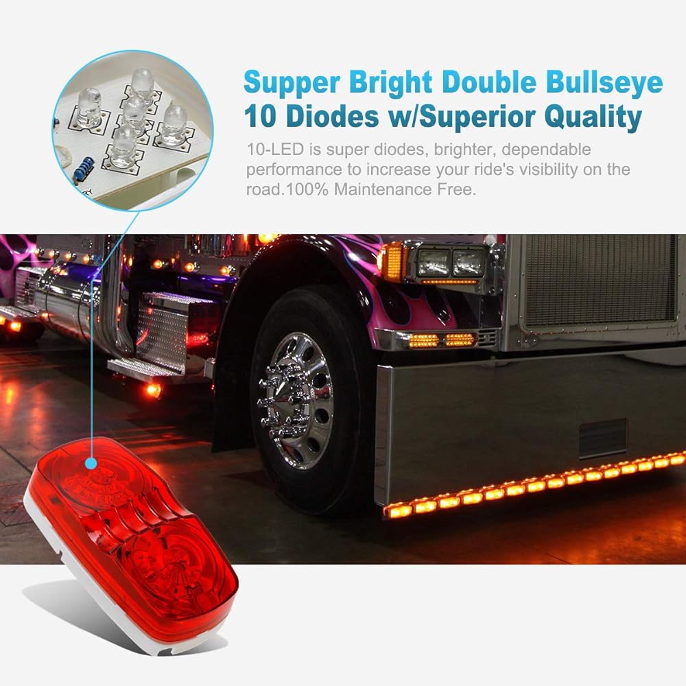 PARTSAM 10 pieces 4 inch double bubble bubble bubble -red 10 LED side marker light sealed waterproof rectangular tiger clearance light RV truck trailer camping car surface installation