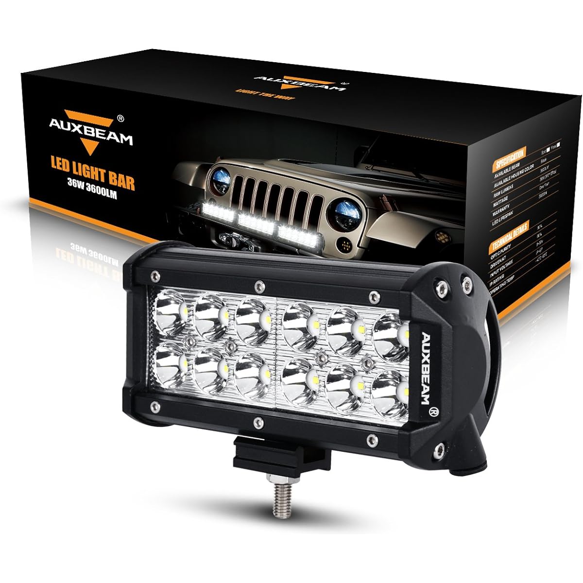 AUXBEAM 7 inch LED light bar 36W LED driving light spot LED worklight waterproof LED light track car pickup ATV jeep motorcycle boat golf cart Installed bracket