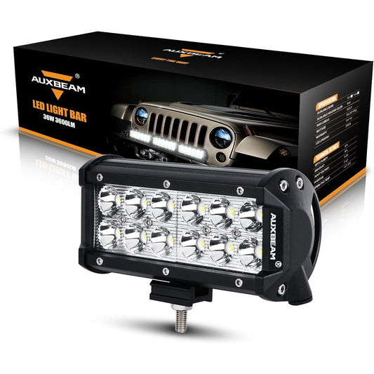 AUXBEAM 7 inch LED light bar 36W LED driving light spot LED worklight waterproof LED light track car pickup ATV jeep motorcycle boat golf cart Installed bracket