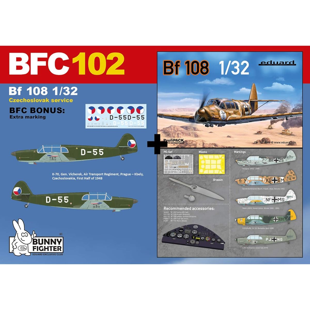 Eduard 1/32 Bunny Fighter Club Czech Air Force Avia K-70 (Bf108) Czechoslovakia Plastic Model EDUBFC102