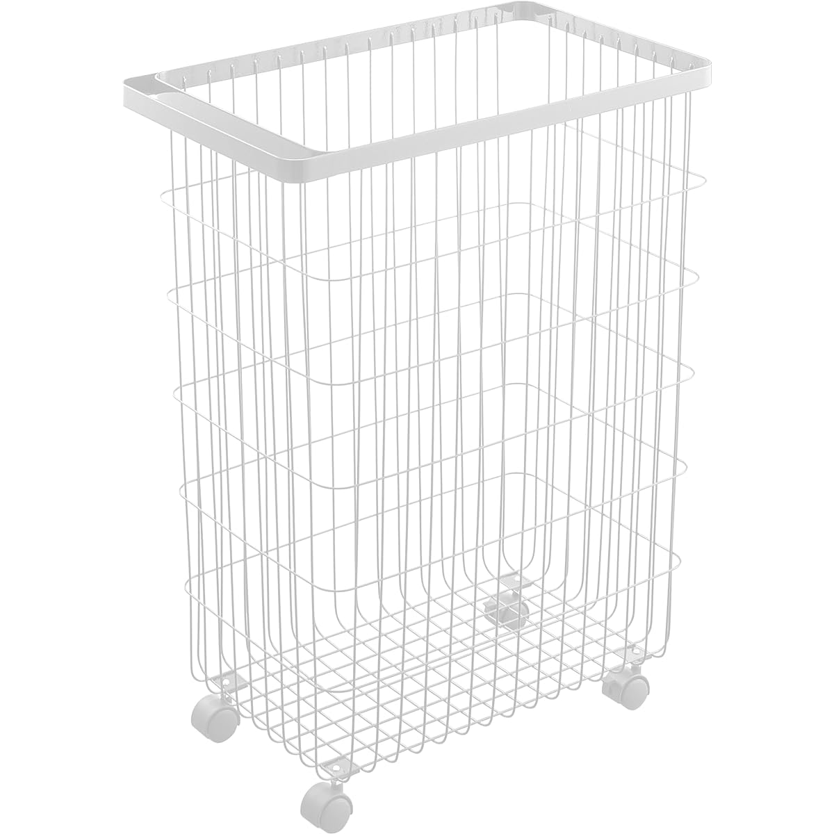Yamazaki Jitsugyo Laundry Basket with Casters White Approx. W28 x D46.5 x H61cm Tower Laundry Basket Large Capacity 4776