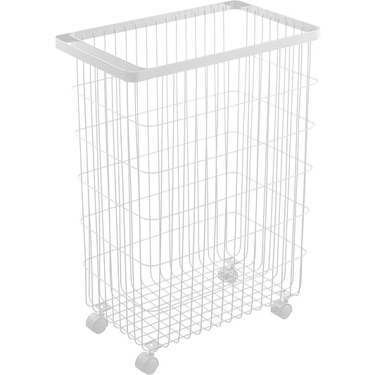 Yamazaki Jitsugyo Laundry Basket with Casters White Approx. W28 x D46.5 x H61cm Tower Laundry Basket Large Capacity 4776