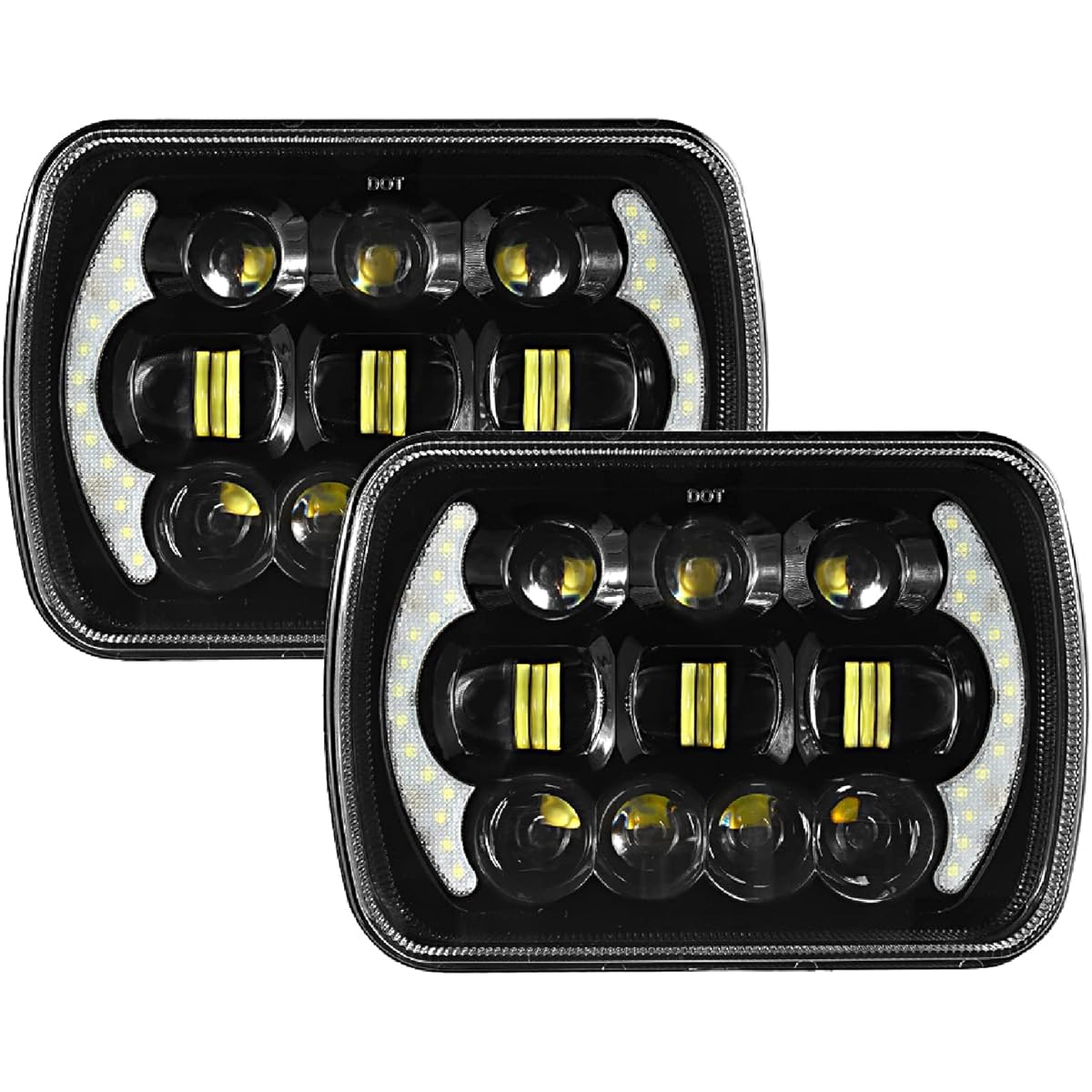 5x7 LED Headlight AUXBEAM 85W 7x6 LED Headlight DRL High Loen Rectangle H6054 Head Lamp Jeep Wrangler YJ Cherokee XJ H6054 H6054LL 69822 6052 (2 blacks)